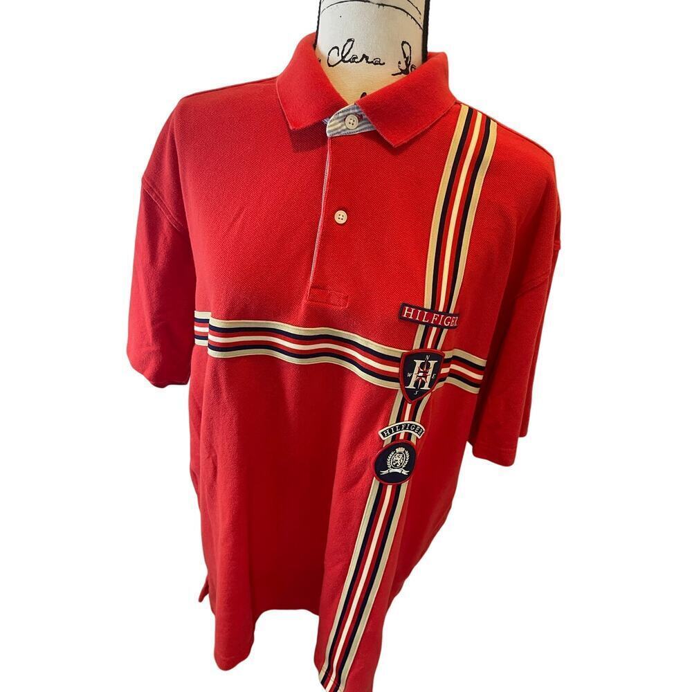 Y2K 90'S TOMMY HILFIGER POLO SHIRT LYON CREST EMBROIDERED PATCHES SZ XL ICONIC - Picture 14 of 16